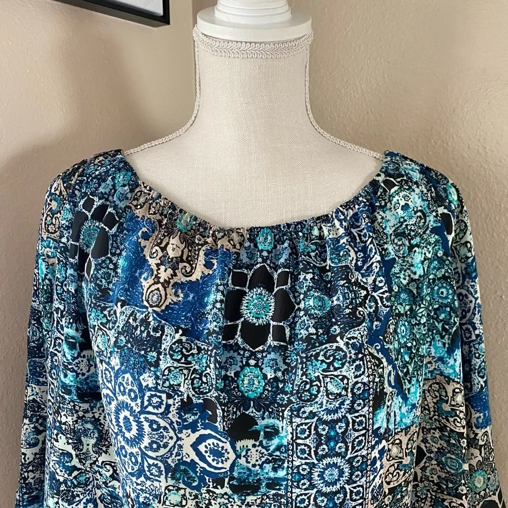 Fringe Benefits multi color off the shoulder blouse, Sz. 1X